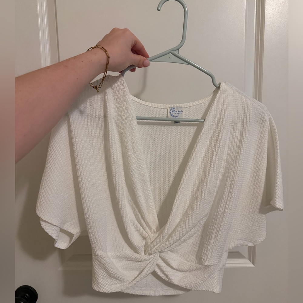 Blue Rain White Twist Front Blouse